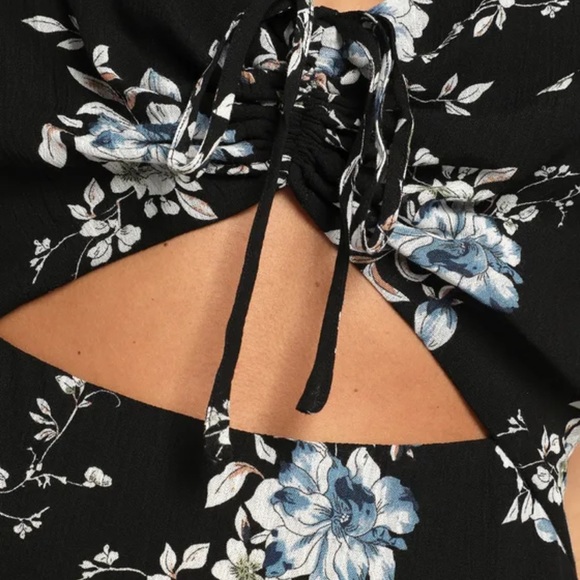 Lulus Sweetest Vision Black Floral Print Cutout Midi Dress - Picture 5 of 7